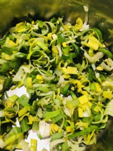 vibrant green leeks for meatball soup