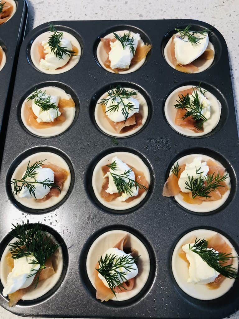 Gluten Free Tartlets with Hot Smoked Salmon and Cream Cheese