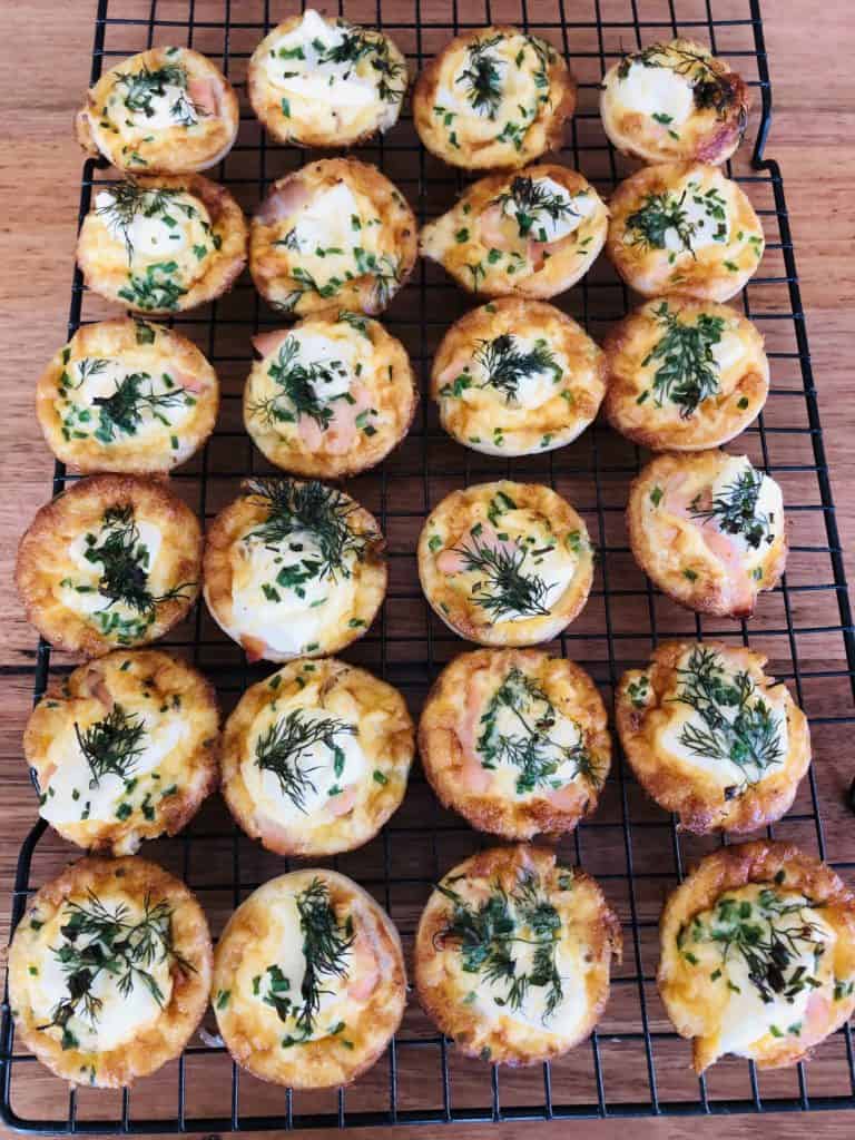 the perfect party food! smoked salmon quiches 