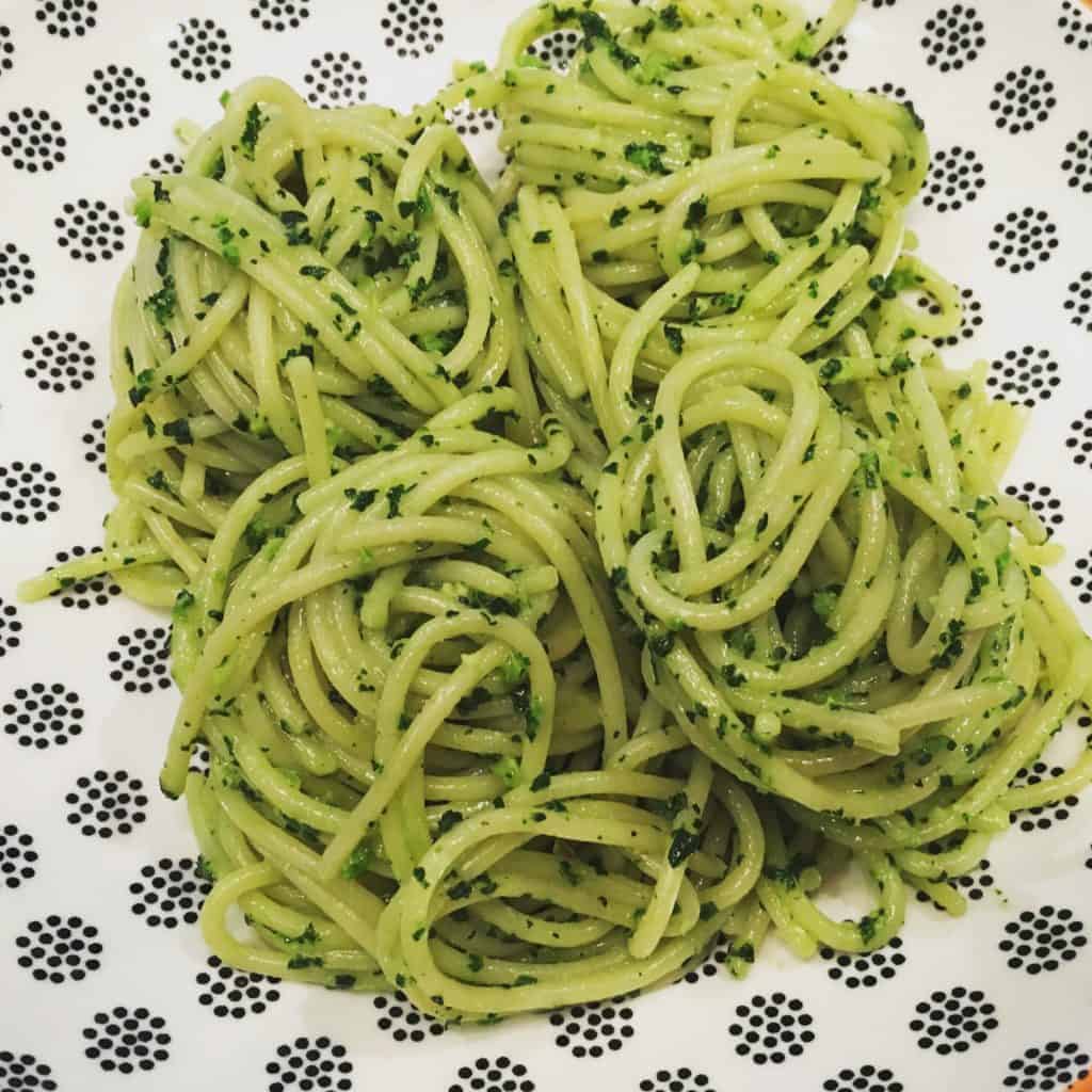 Spaghetti with fresh basil pesto