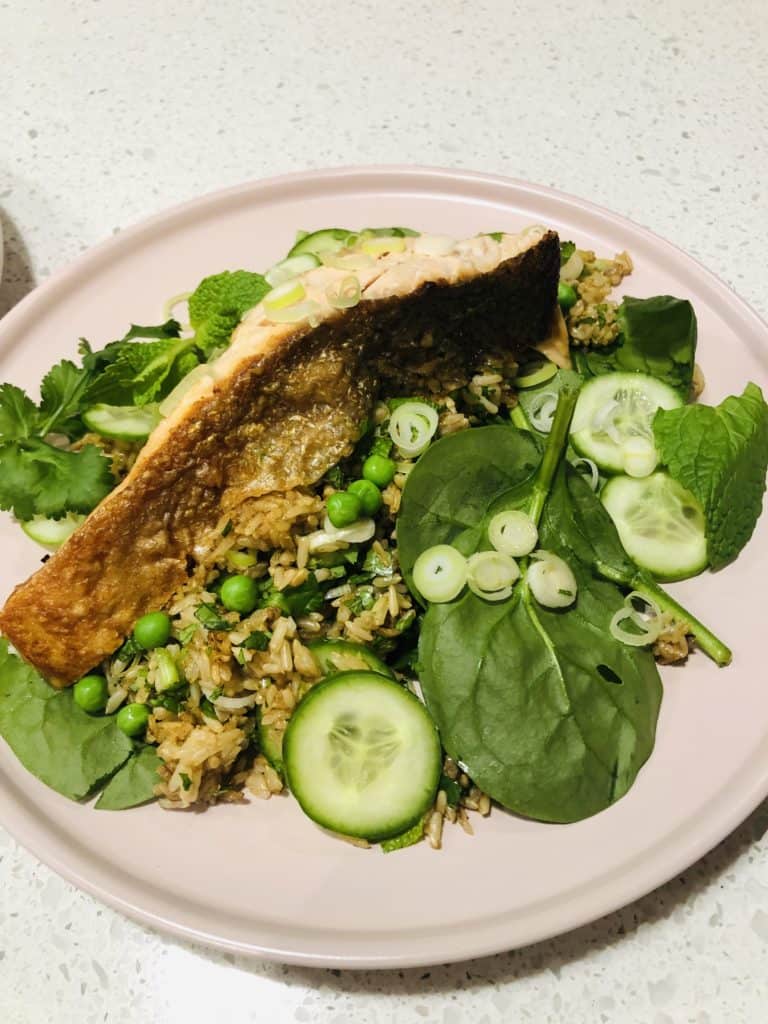 Crispy Skin Salmon with brown rice salad