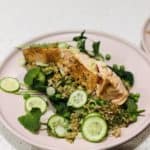 Crispy skin salmon and brown rice salad