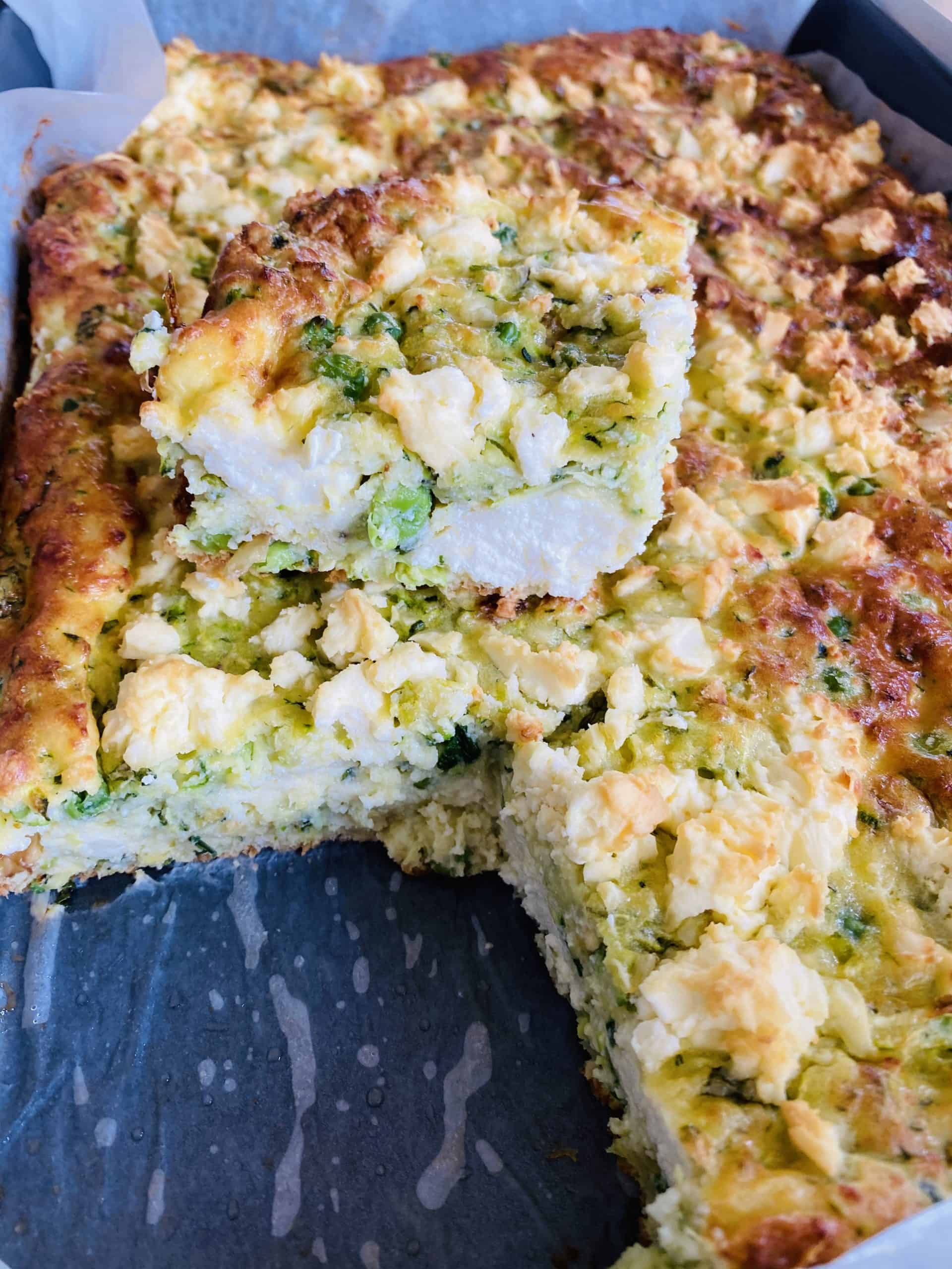 Zucchini, Pea and Feta Slice