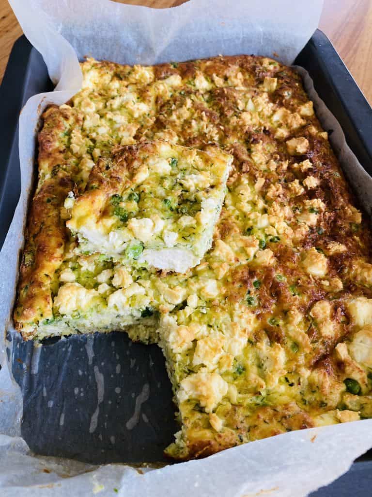 Zucchini Slice with Peas and Feta