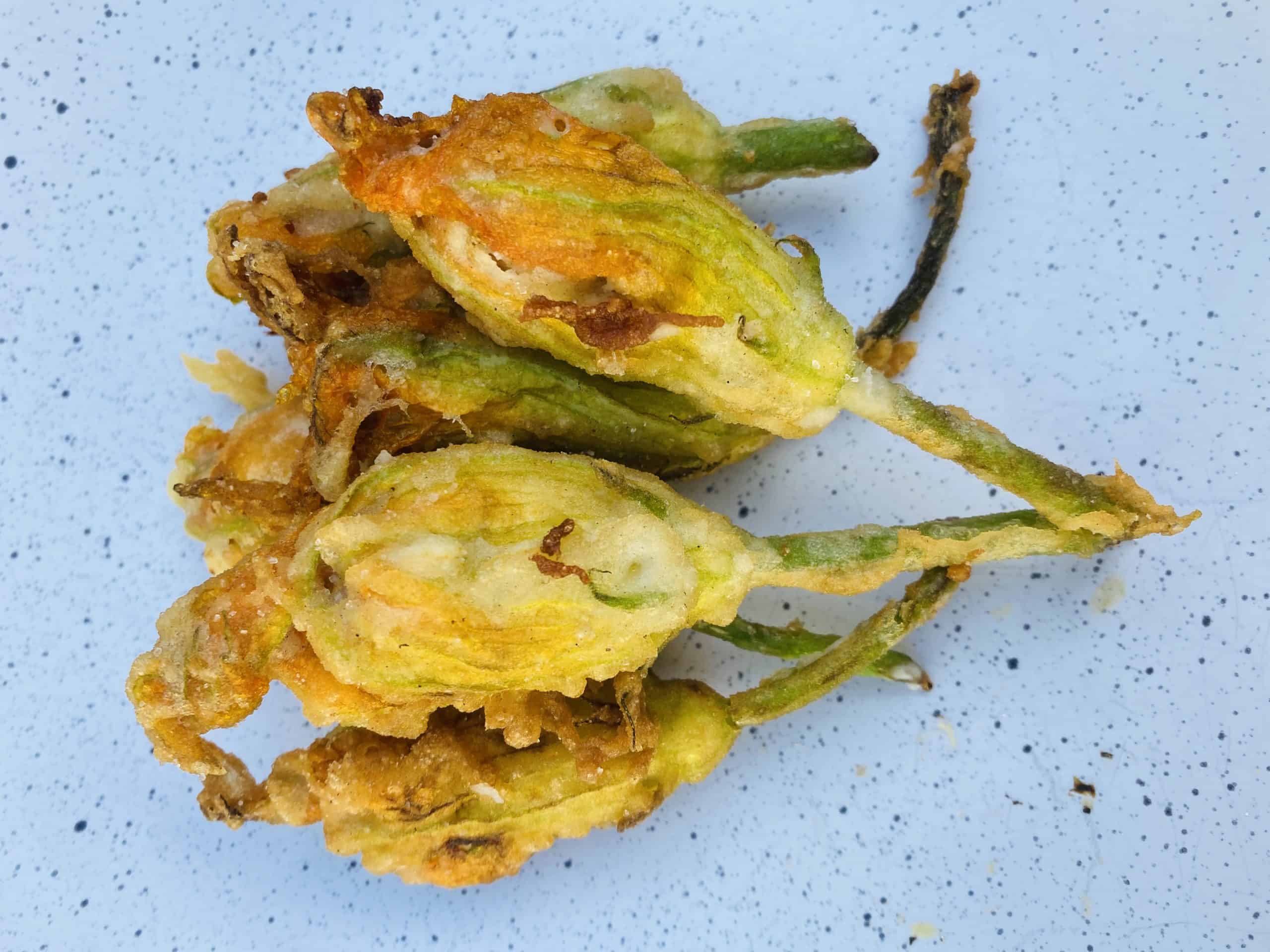 Crispy Stuffed Zucchini Flowers with Ricotta and Walnuts