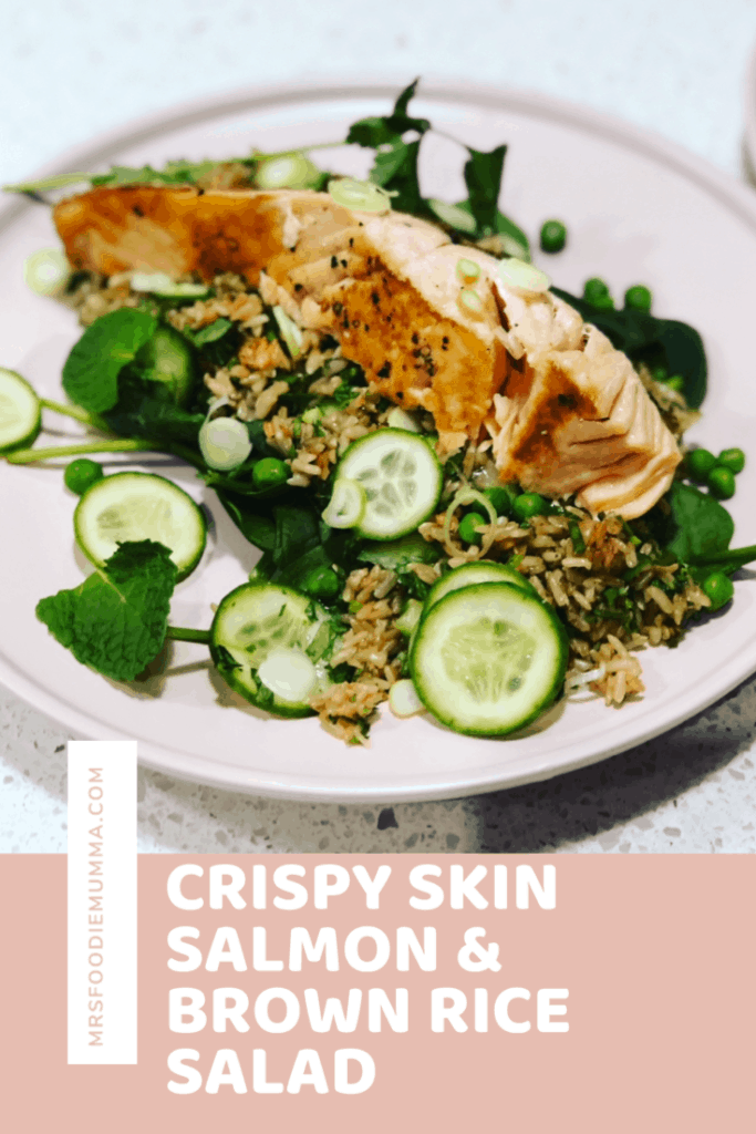 Crispy sin salmon with brown rice salad is a healthy and delicious weeknight meal. 