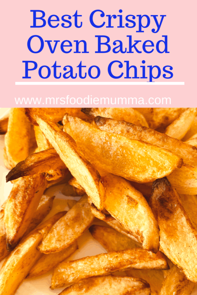 Crispy on the outside, soft and fluffy on the inside. These are chip perfection without being deep fried. #chips #potatochips #healthychips #handcutchips #thickcutchips #crispychips 