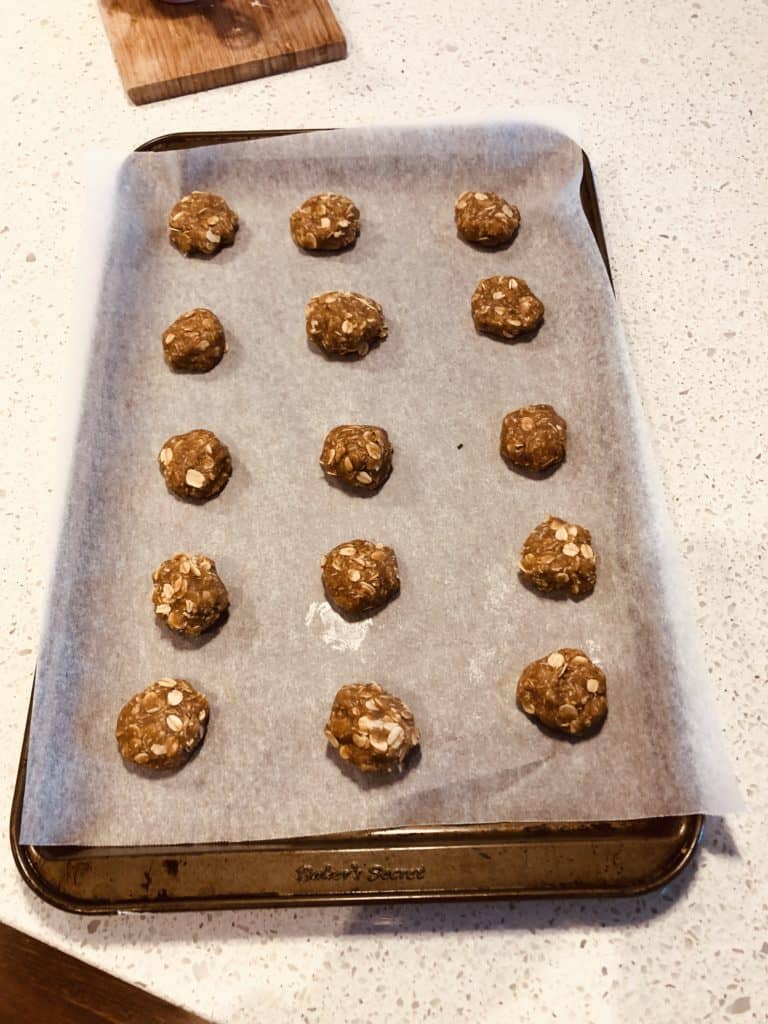 Ready to be placed in the oven these Anzac biscuits are an Australian tradition on Anzac Day. 