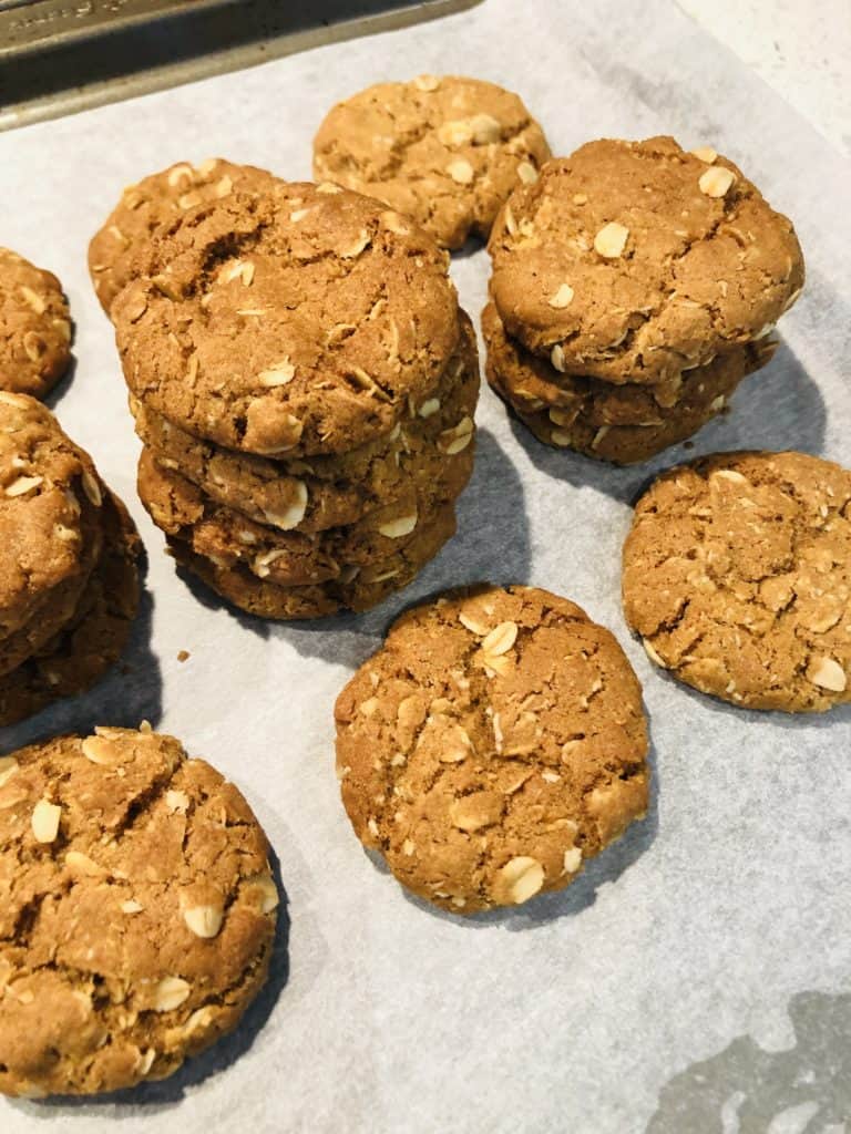 Piles of delicious Anzac biscuits