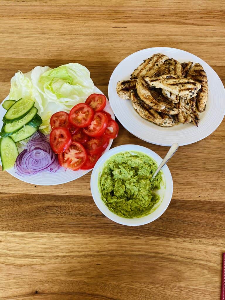 Ingredients for grilled chicken burger