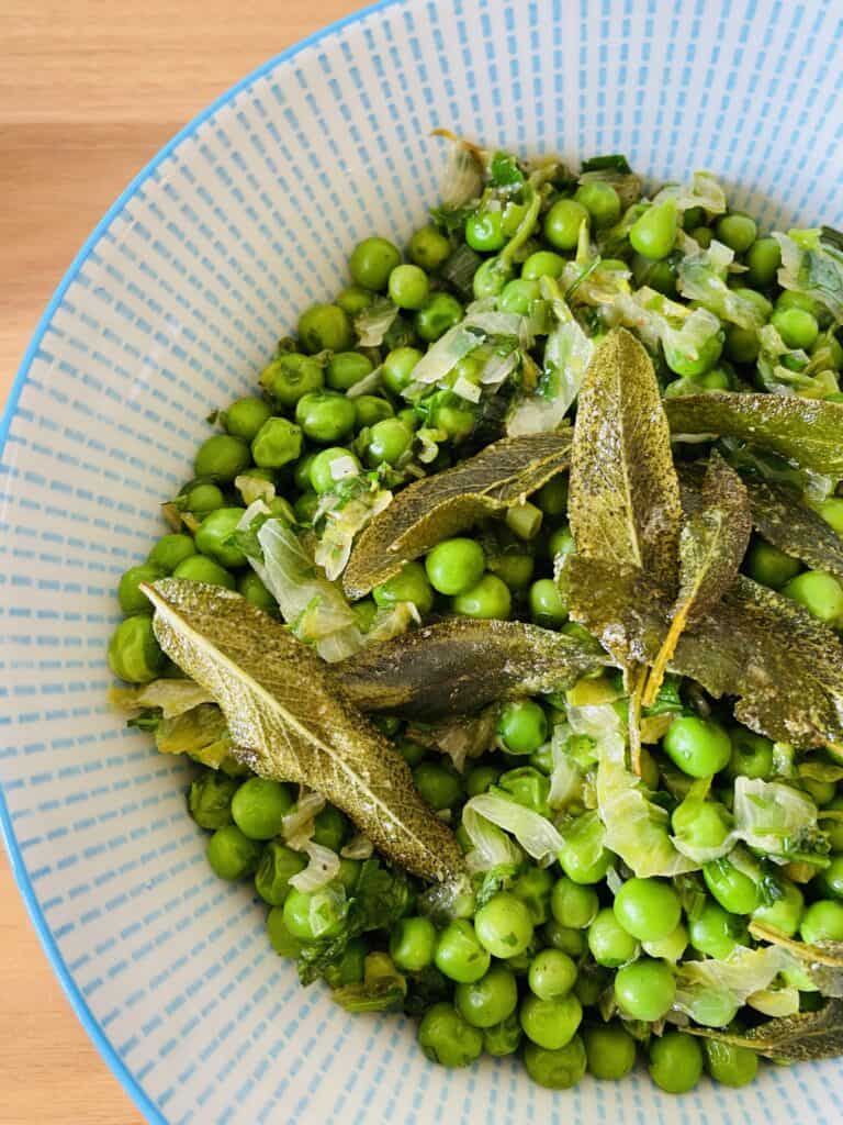 French style peas with crispy sage