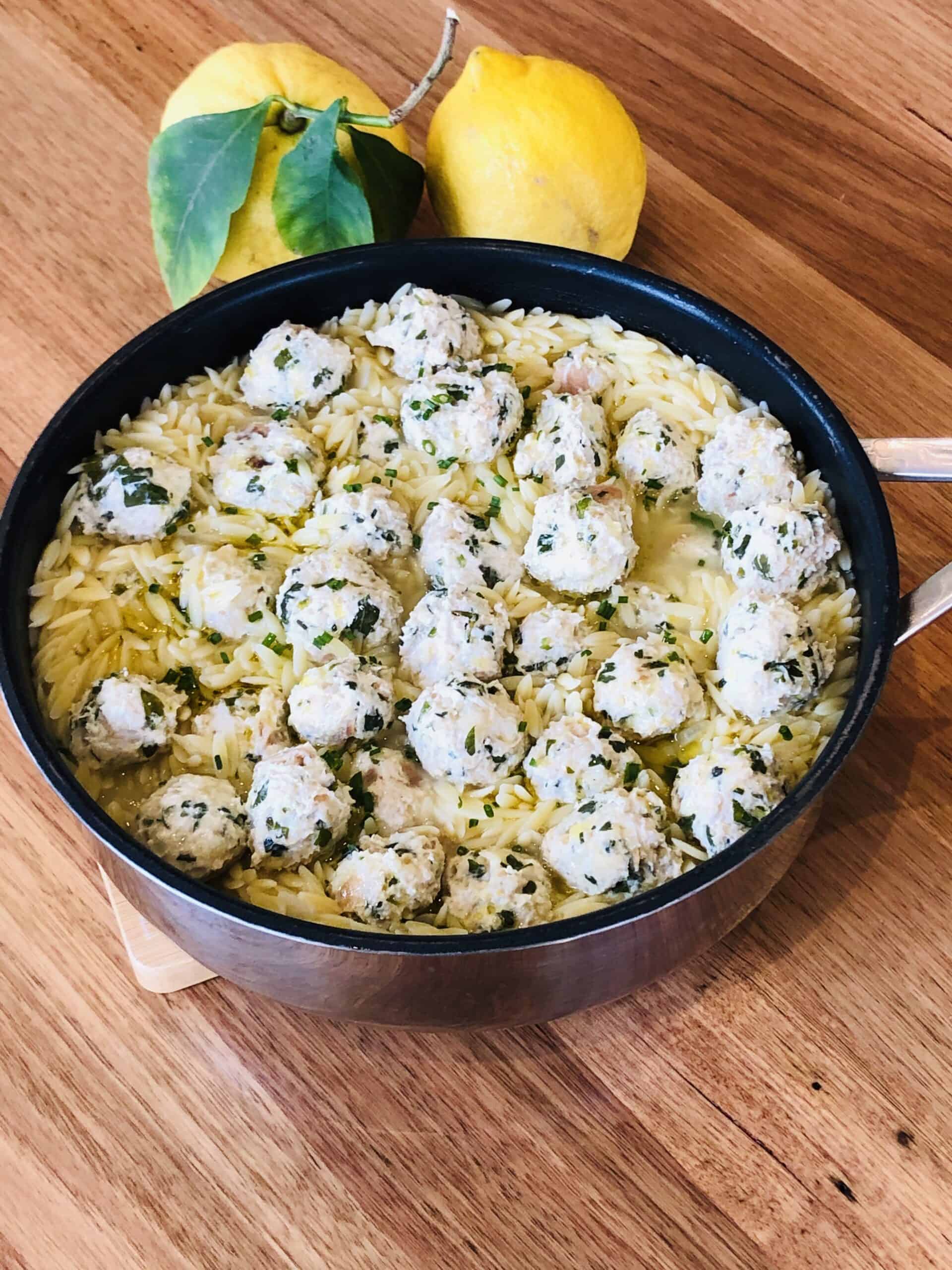 tender chicken meatballs with orzo