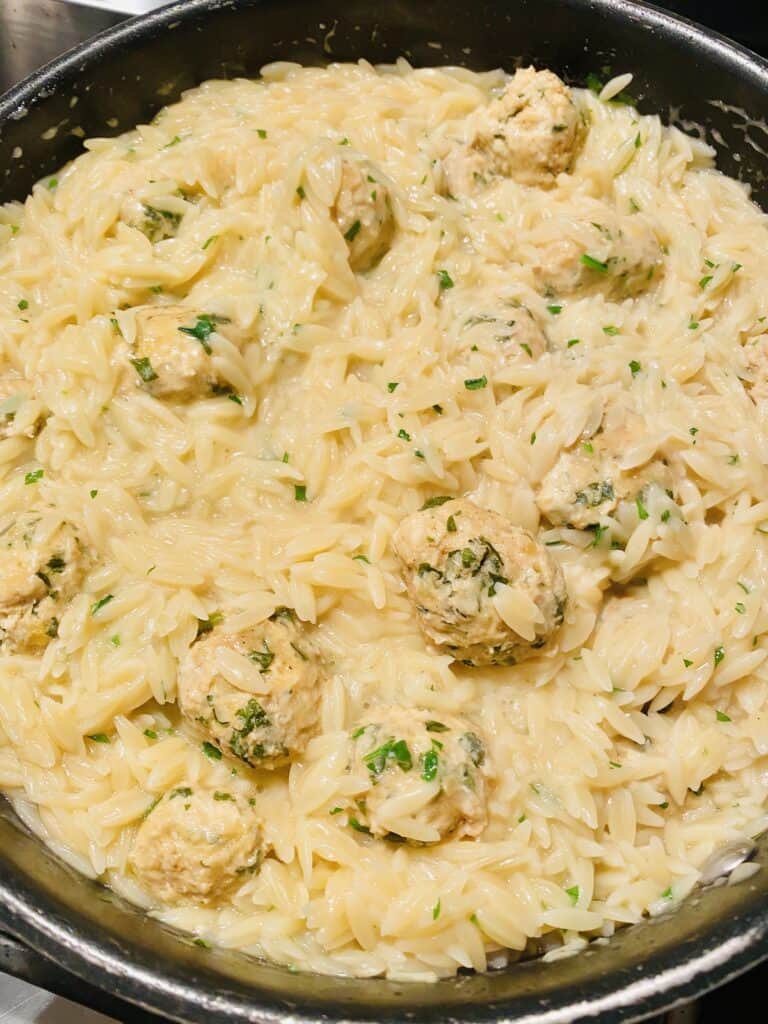 Chicken meatballs with orzo 