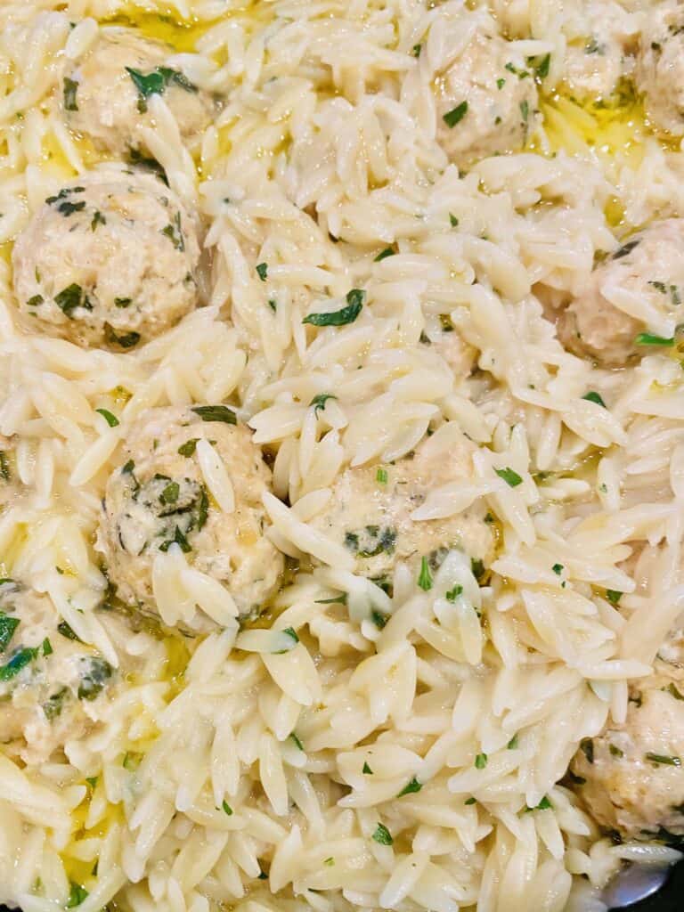 Orzo with chicken meatballs