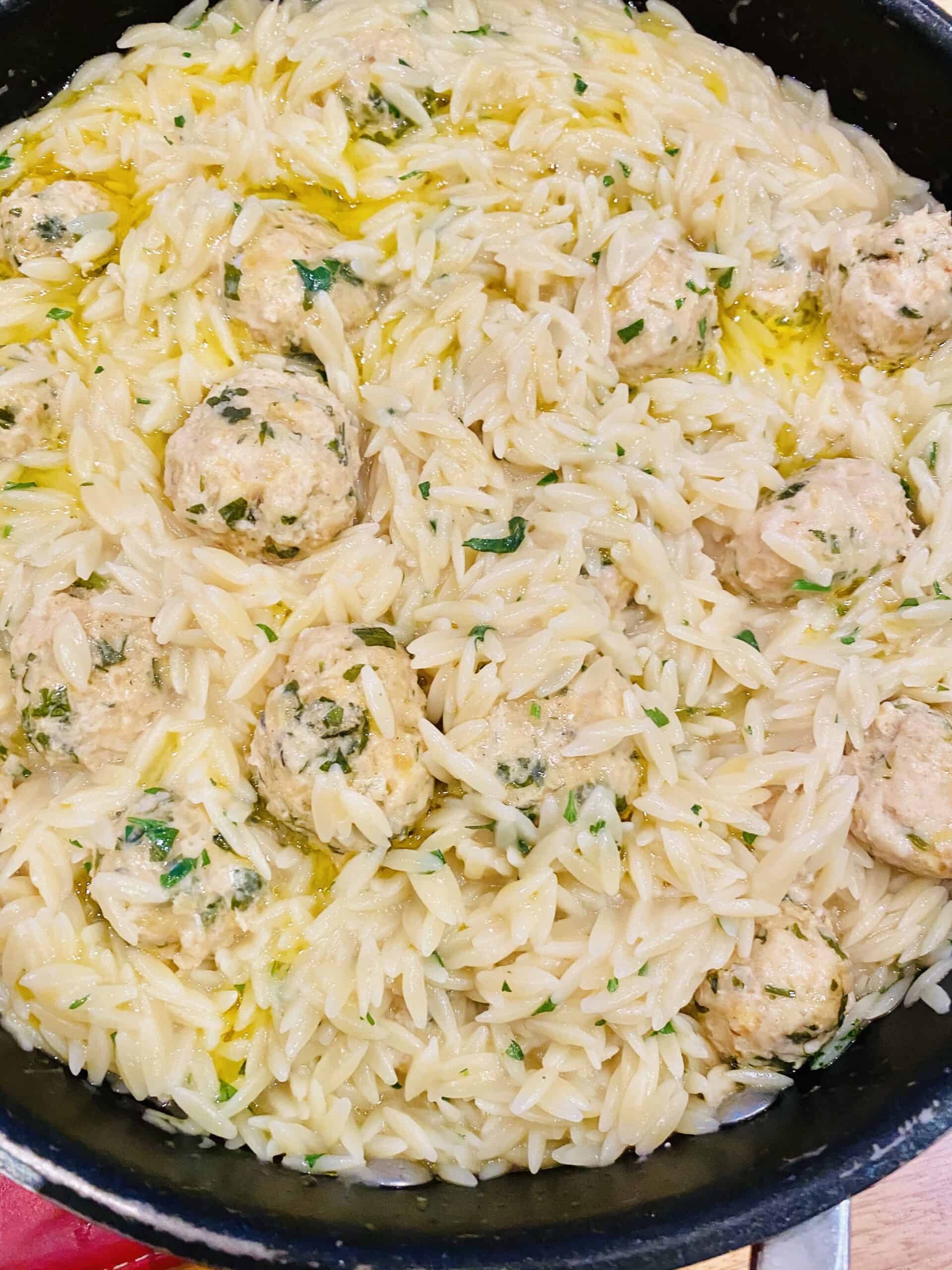 Chicken meatballs with orzo