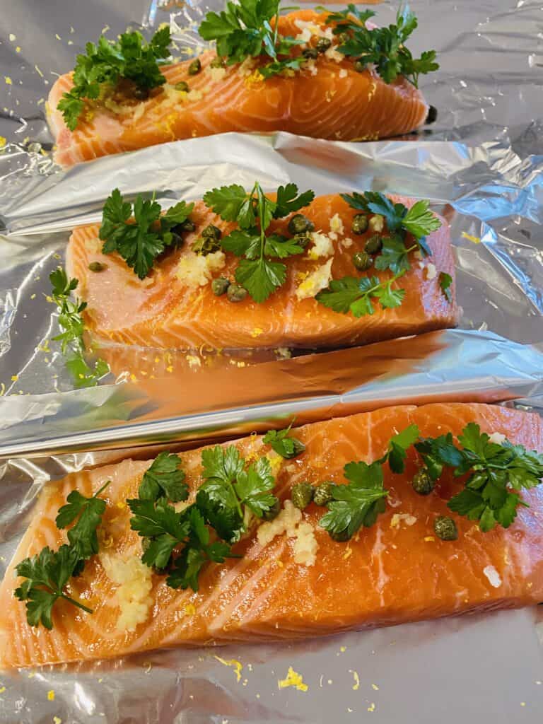 Foil baked salmon