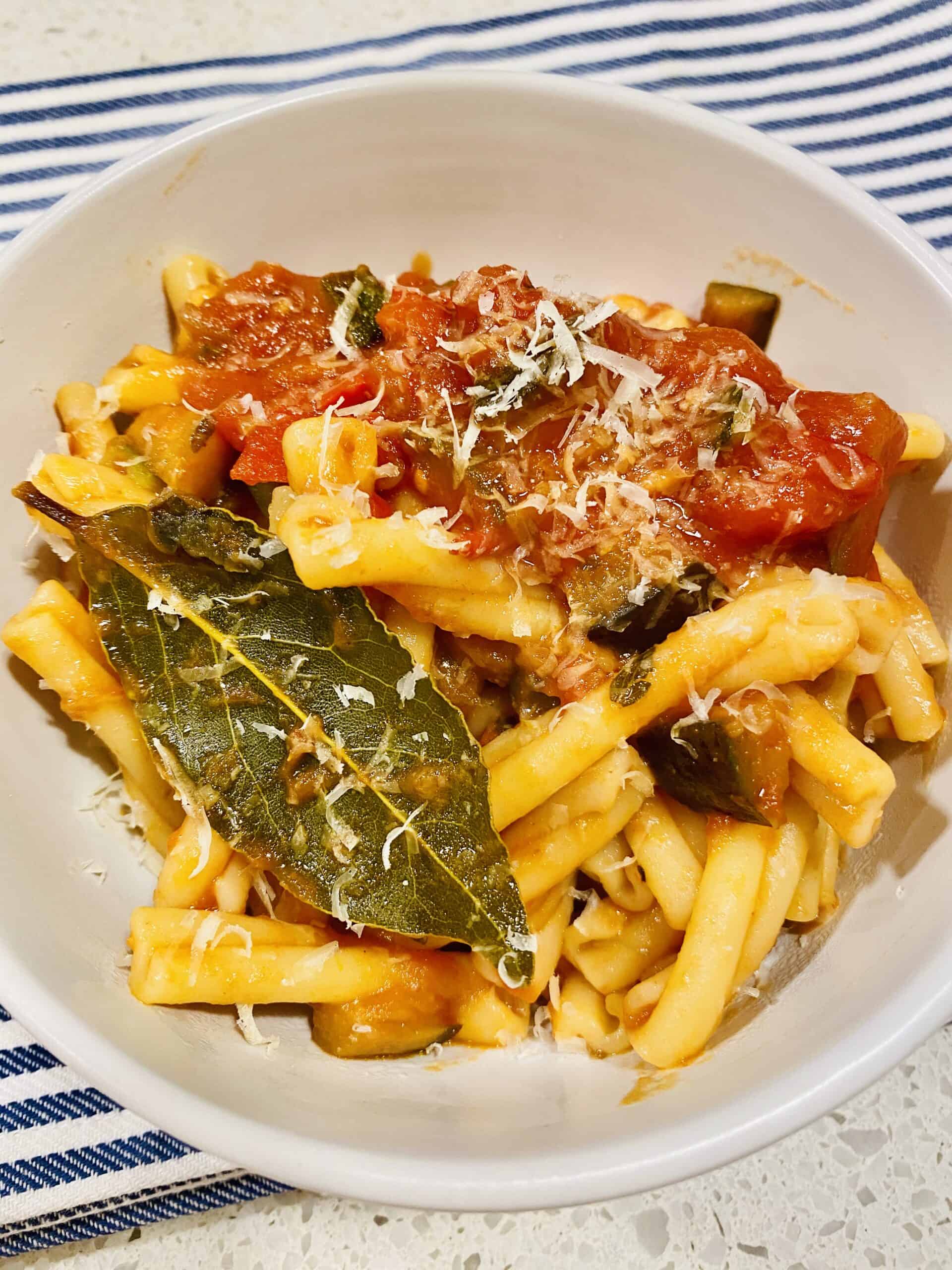 Pasta with Mediterranean vegetables.