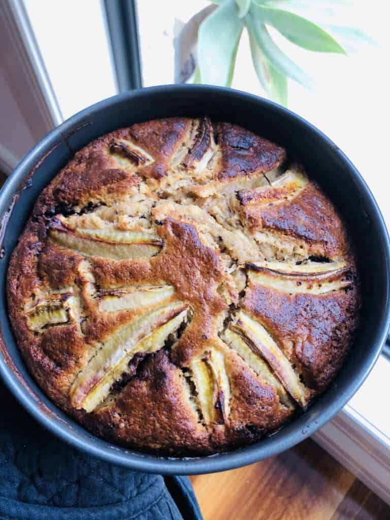 banana cake with bananas on top