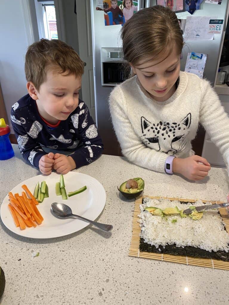 making homemade sushi 