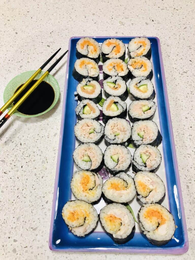 Freshly made sushi rolls